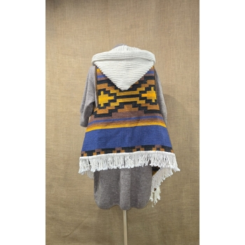 Poncho ekwadorskie - kamizelka  ze 100% wełny owczej w odcieniu niebieskim